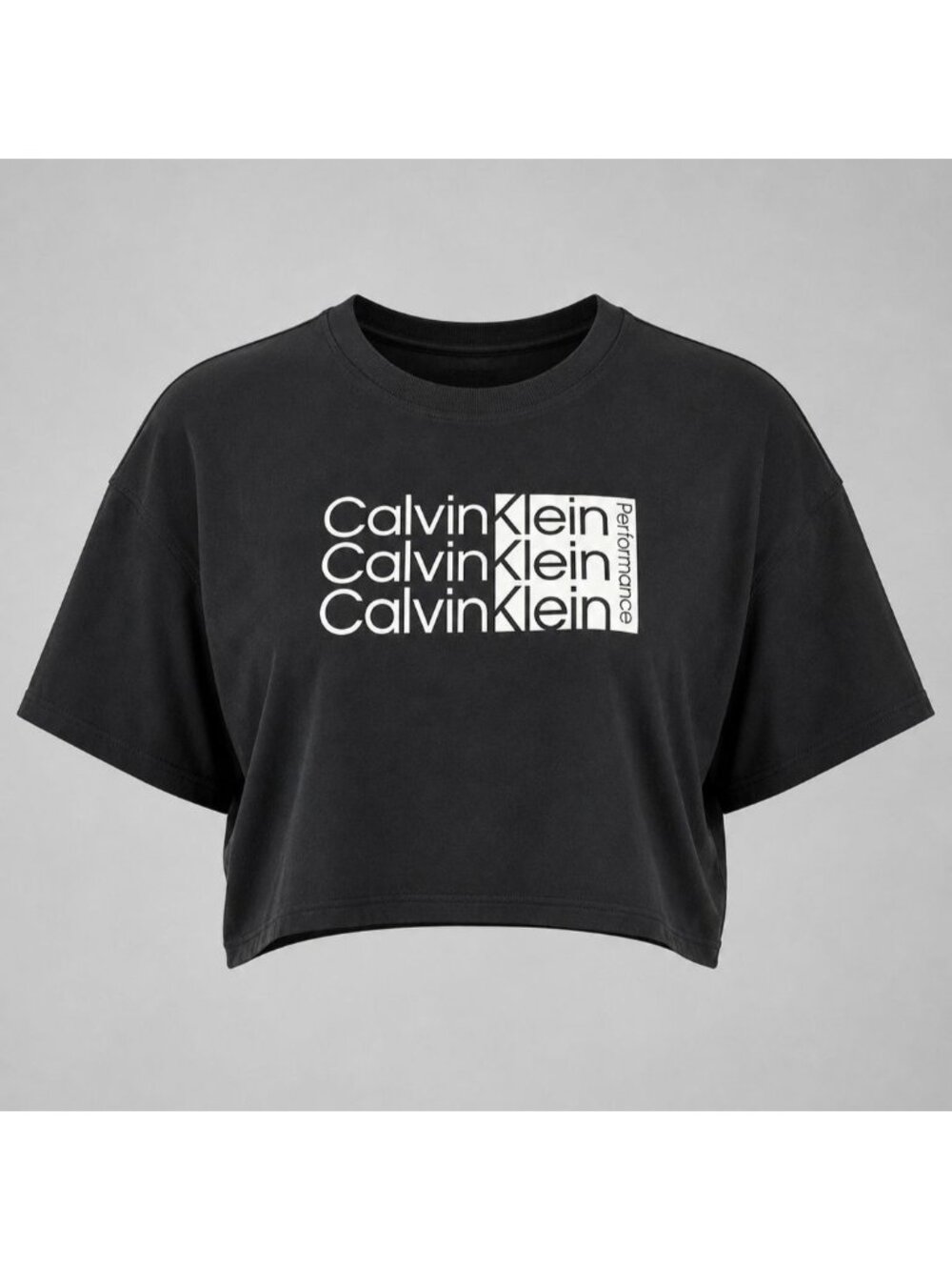 Calvin Klein Womens 3X Crop T-Shirt Black Performance Graphic Tee CK - NWT